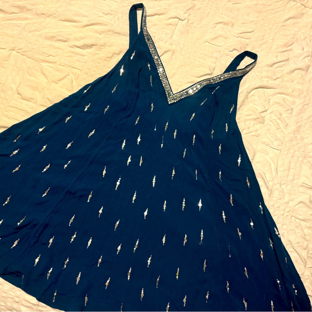 Free People Dark Teale and Silver Sequin Tunic